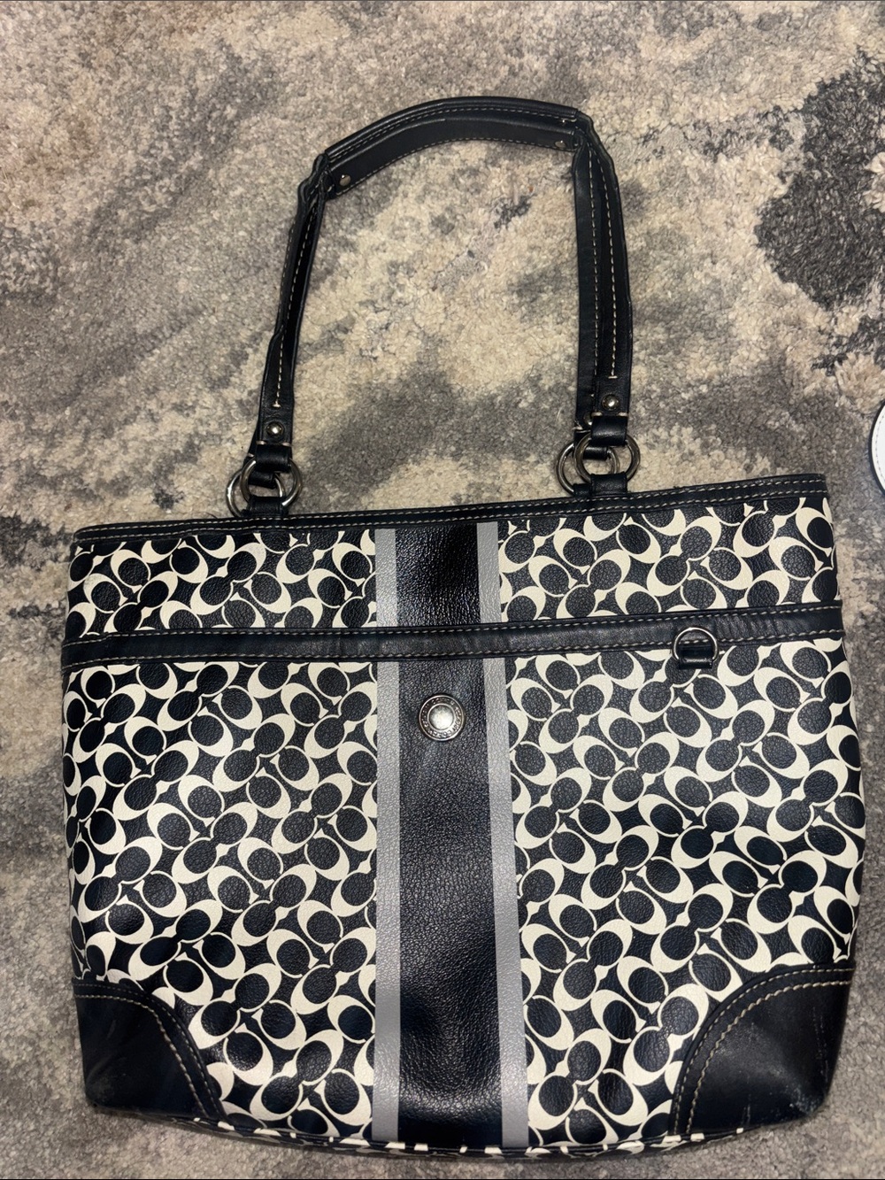 Vintage Coach Black and White Signature Shoulder Tote